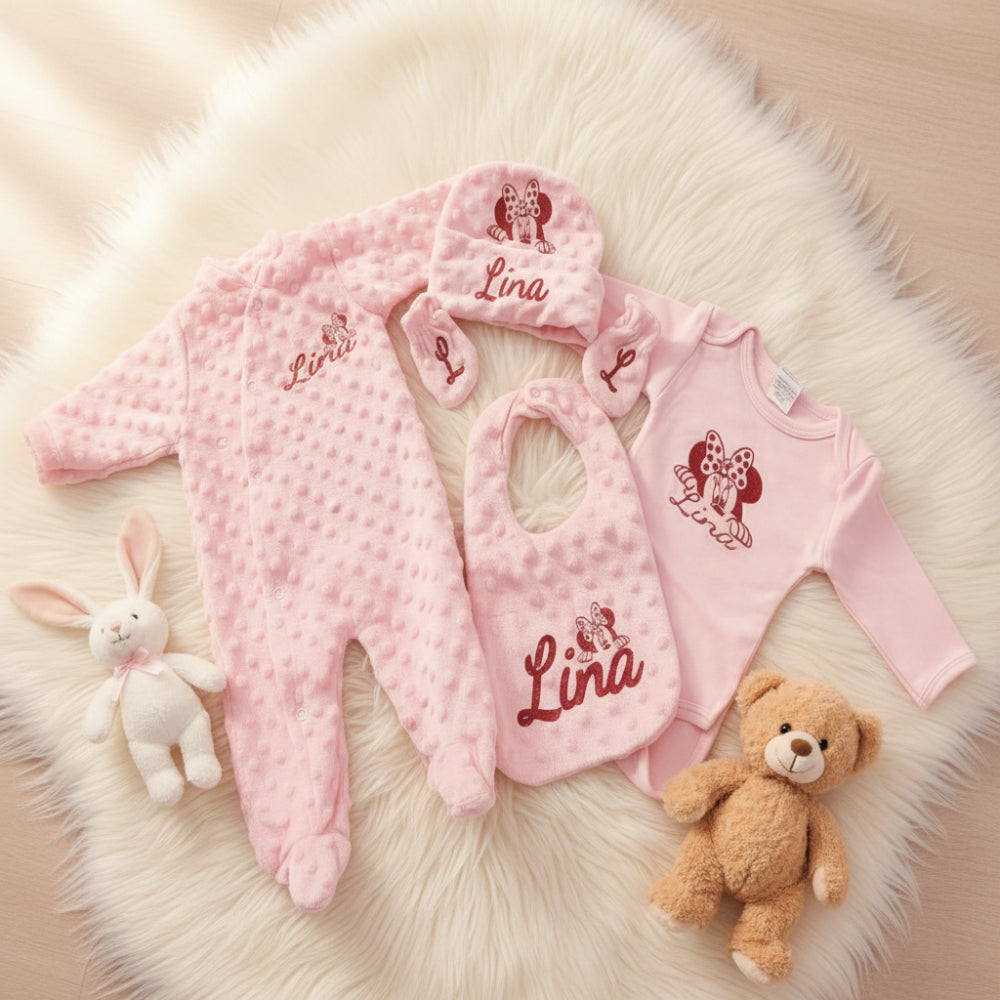 Ensemble bébé Minky 5 pièces personnalisé 0-3 mois
