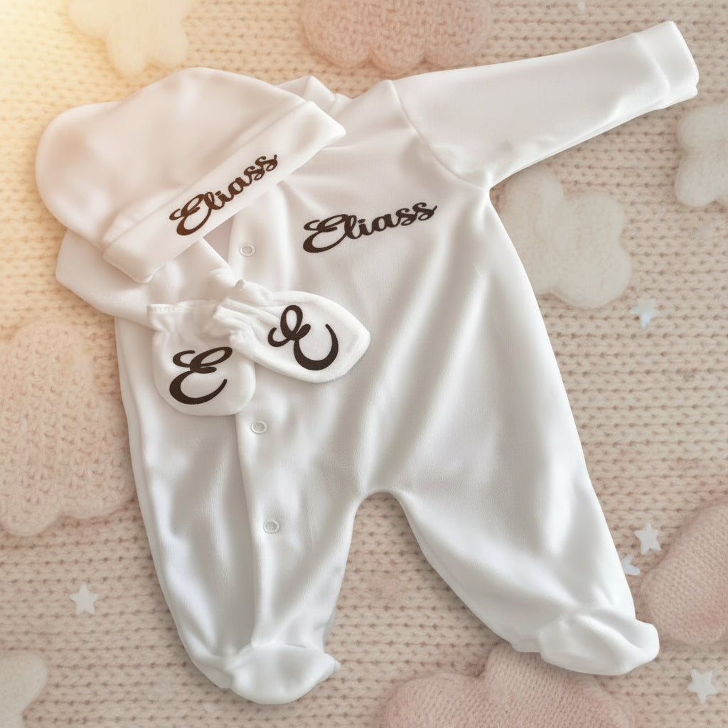 Ensemble velours bébé 3 pièces personnalisé cadeau naissance"